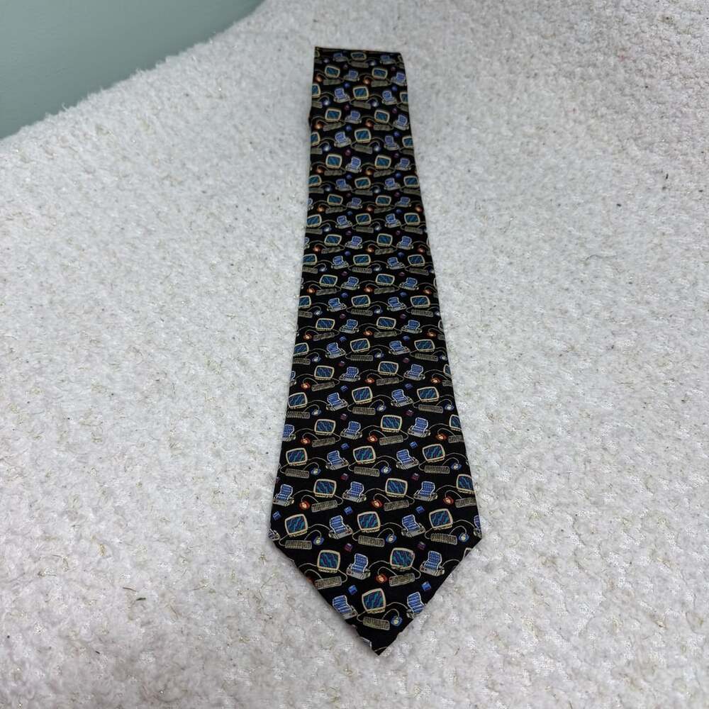 Save the Children Silk Necktie Black Computer Theme 100% Silk